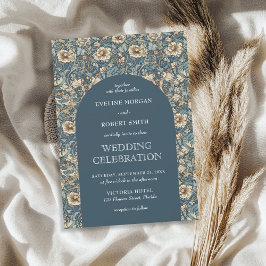 Invitación Elegante marfil azul pastel con flores Art Nouveau