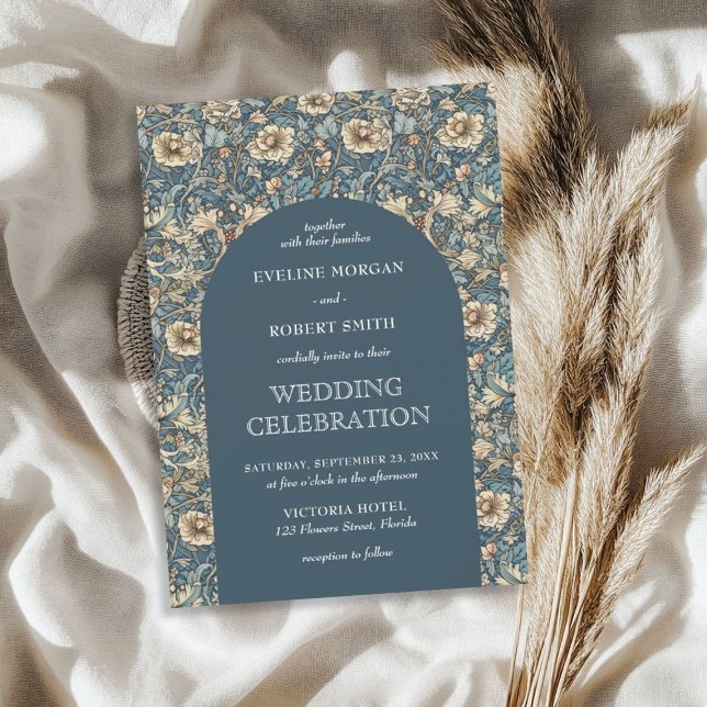 Invitación Elegante marfil azul pastel con flores Art Nouveau (Elegant pastel blue ivory floral Art Nouveau Invitation)