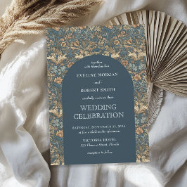 Invitación Elegante marfil azul pastel con flores Art Nouveau