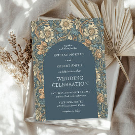 Invitación Elegante marfil azul pastel con flores Art Nouveau