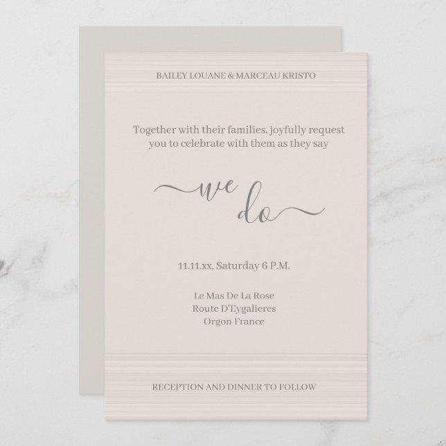Invitación Elegante Marfil Blanco Hacemos WoodGrain Stripe Bo (Anverso / Reverso)