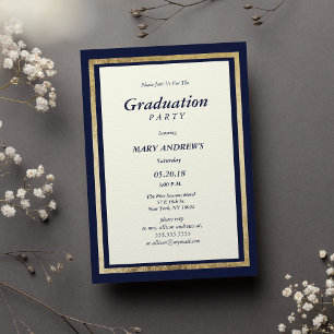 Invitación Elegante marfil moderno azul marino oro Graduación