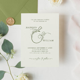 Invitación Elegante marfil moss verde floral Ampersand Boda