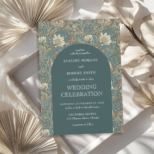Invitación Elegante marfil verde pastel floreado Art Nouveau
