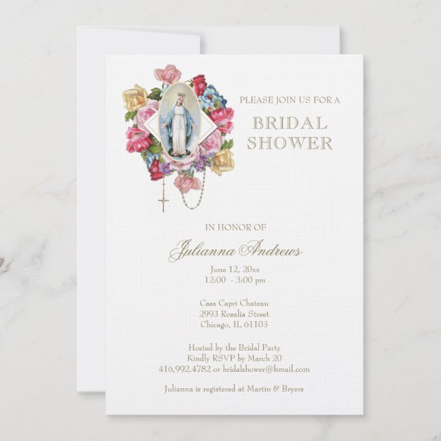 Invitación Elegante María Católica Ducha Bridal Eucaliptus I (Anverso)
