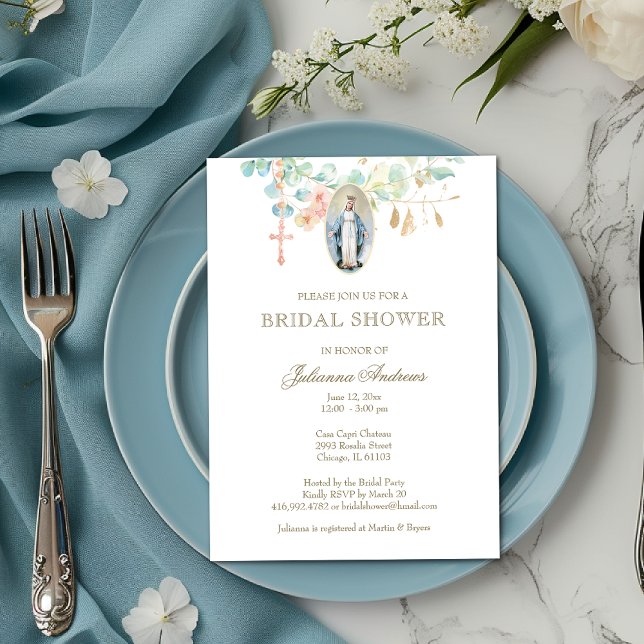 Invitación Elegante María Católica Ducha Bridal Eucalyptus (Subido por el creador)