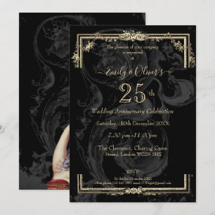 Invitación Elegante Marie Antoinette en negro Aniversario 