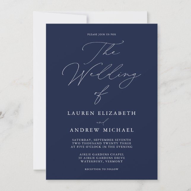 Invitación Elegante Marina Azul Boda Minimalista moderno Invi (Anverso)