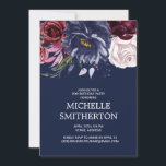 Invitación Elegante Marina Azul Borgoña Floral 50 cumpleaños<br><div class="desc">Elegante invitación de fiesta de cumpleaños 50 color azul marino para mujeres con flores de color burdeos y blanco. Contáctame para obtener ayuda con la personalización o para solicitar la correspondencia o coordinación de los productos de Zazzle.</div>