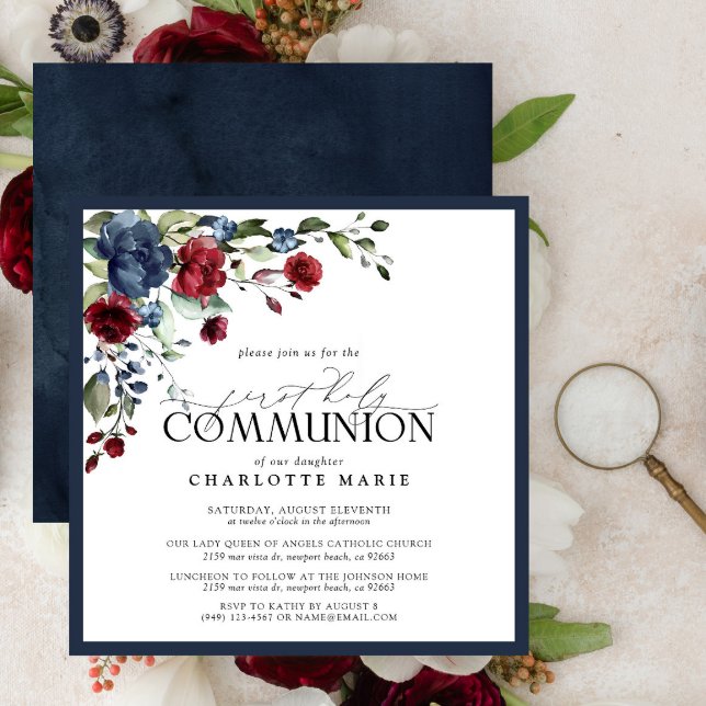 Invitación Elegante Marina Azul Borgoña Primera Comunión Sant (Subido por el creador)