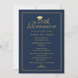 Invitación Elegante Marina Azul Oro 50 Clase Reunión