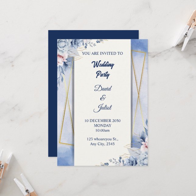 Invitación Elegante Marina Azul y Blanco (Anverso/Reverso In Situ)