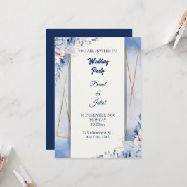 Invitación Elegante Marina Azul y Blanco
