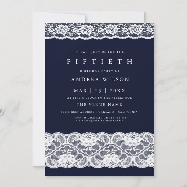 Invitación Elegante marina blanca azul 50 cumpleaños Invite (Anverso)