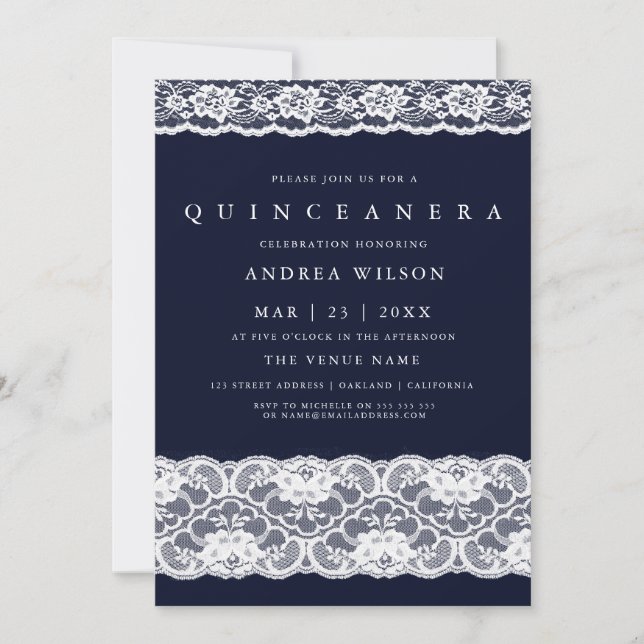 Invitación Elegante marina blanca azul Quinceanera invitada (Anverso)