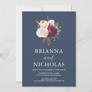 Invitación Elegante Marina Borgoña Floral todo en un Boda