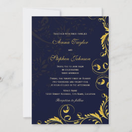 Invitación Elegante Marina Botánica De Floral De Oro