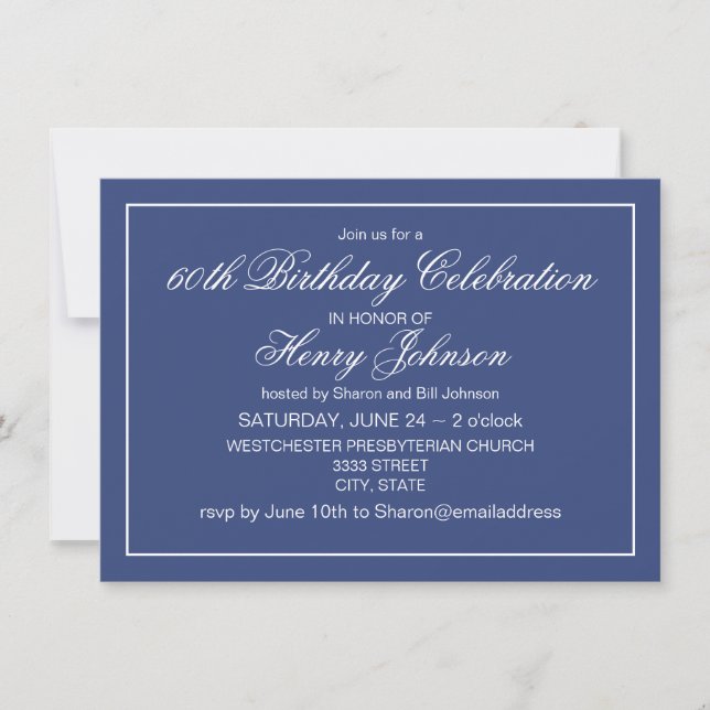 Invitación Elegante Marina Clásica Azul y Blanco 60 cumpleaño (Anverso)