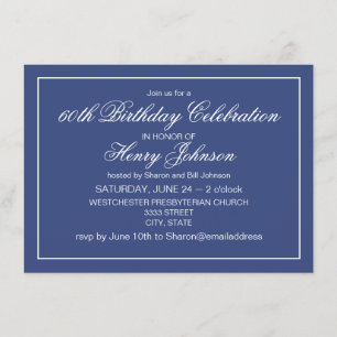 Invitación Elegante Marina Clásica Azul y Blanco 60 cumpleaño