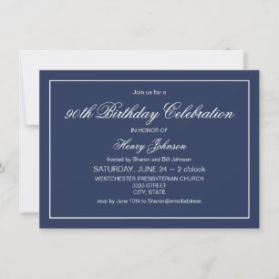 Invitación Elegante Marina Clásica Azul y Blanco 90 cumpleaño
