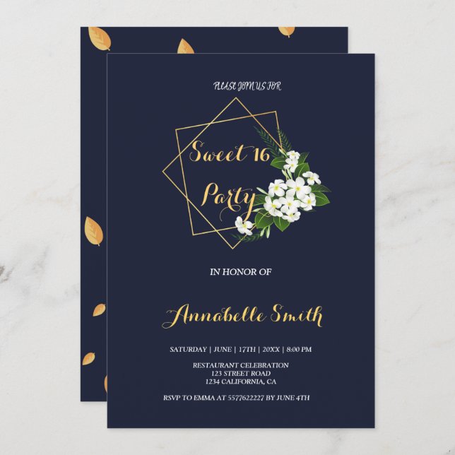 Invitación Elegante Marina Clásica Gimétrica dulce 16 (Anverso / Reverso)