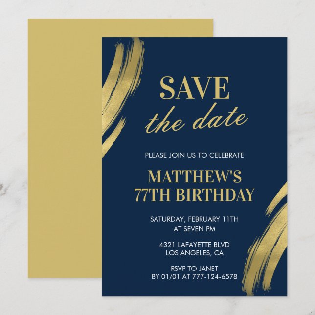 Invitación Elegante Marina Cumpleaños 77 Guardar la fecha (Anverso / Reverso)