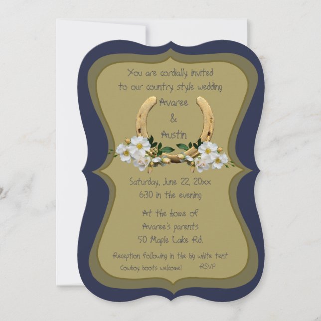 Invitación Elegante marina de estilo campestre y oro (Anverso)
