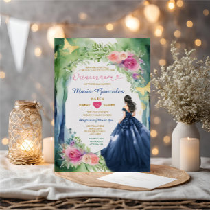 Invitación Elegante Marina Forestal Vestido Azul Floral Quinc