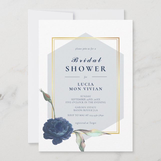 Invitación Elegante Marina Formal Cuadrado Dorado Ducha Brida (Anverso)