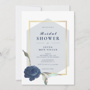 Invitación Elegante Marina Formal Cuadrado Dorado Ducha Brida