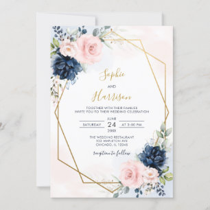 Invitación Elegante Marina Geométrica y Boda floral Rubor