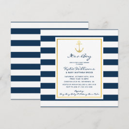 Invitación Elegante Marina Náutica y Baby Shower Ancla de Oro