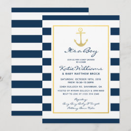 Invitación Elegante Marina Náutica y Baby Shower Gold Boy
