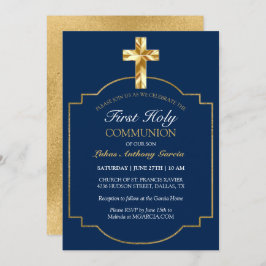 Invitación Elegante Marina Oro Primero Santa Comunión