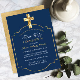 Invitación Elegante Marina Oro Primero Santa Comunión