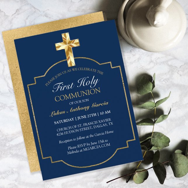 Invitación Elegante Marina Oro Primero Santa Comunión (Subido por el creador)