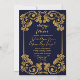 Invitación Elegante marina y boda de oro