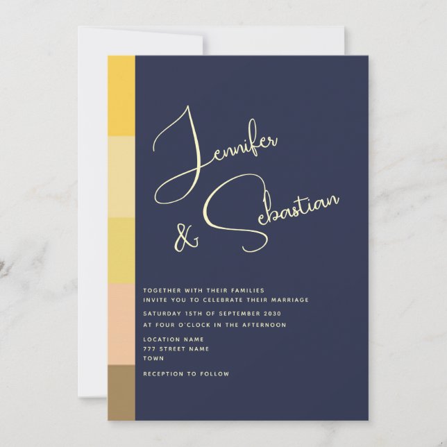 Invitación Elegante Marina y Boda Minimalista de Oro (Anverso)