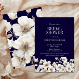Invitación Elegante marina y ducha de novia floral blanca