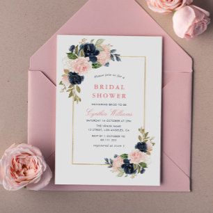 Invitación elegante marina y ducha de novia floral y rubia