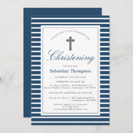 Invitación Elegante marina y franjas blancas cristianas