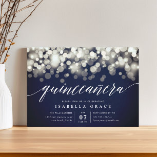 Invitación Elegante marina y luces de oro Quinceanera