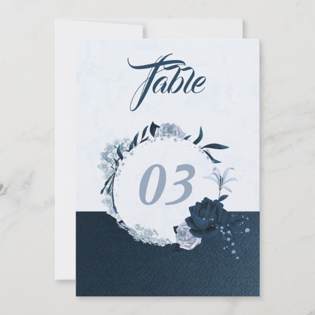 Invitación Elegante marina y polvorienta mesa floral azul (Anverso)