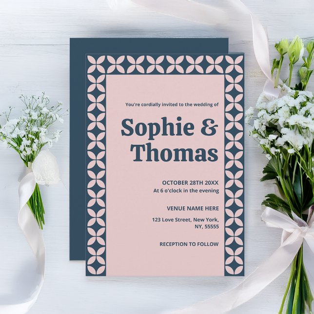 Invitación Elegante marina y rosa Rubor (Subido por el creador)