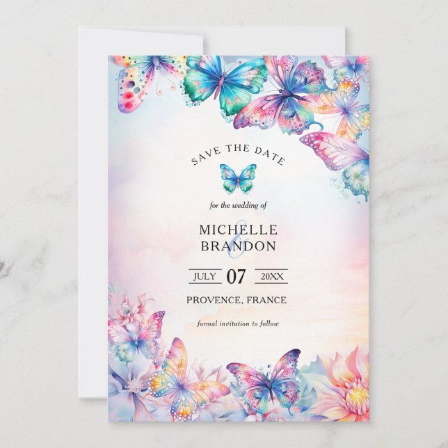 Invitación Elegante mariposa acuarela Flor silvestre colorido (Anverso)