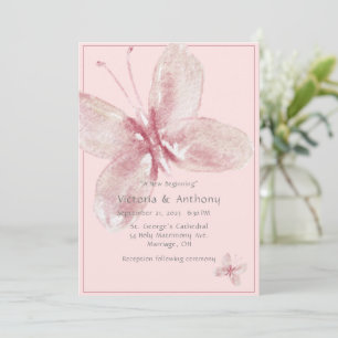 Invitación Elegante Mariposa Acuarela Rosa Malva Boda