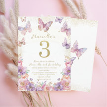 Elegante Mariposa Acuarela Uno Cumpleaños 3 Años N