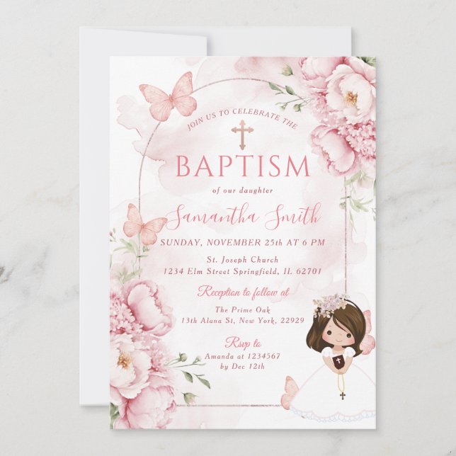 Invitación Elegante Mariposa Bautizo Mariposas (Anverso)