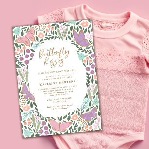 Invitación Elegante mariposa besa Baby Shower Pastel