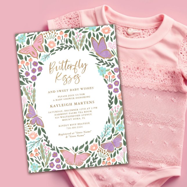 Invitación Elegante mariposa besa Baby Shower Pastel (Subido por el creador)